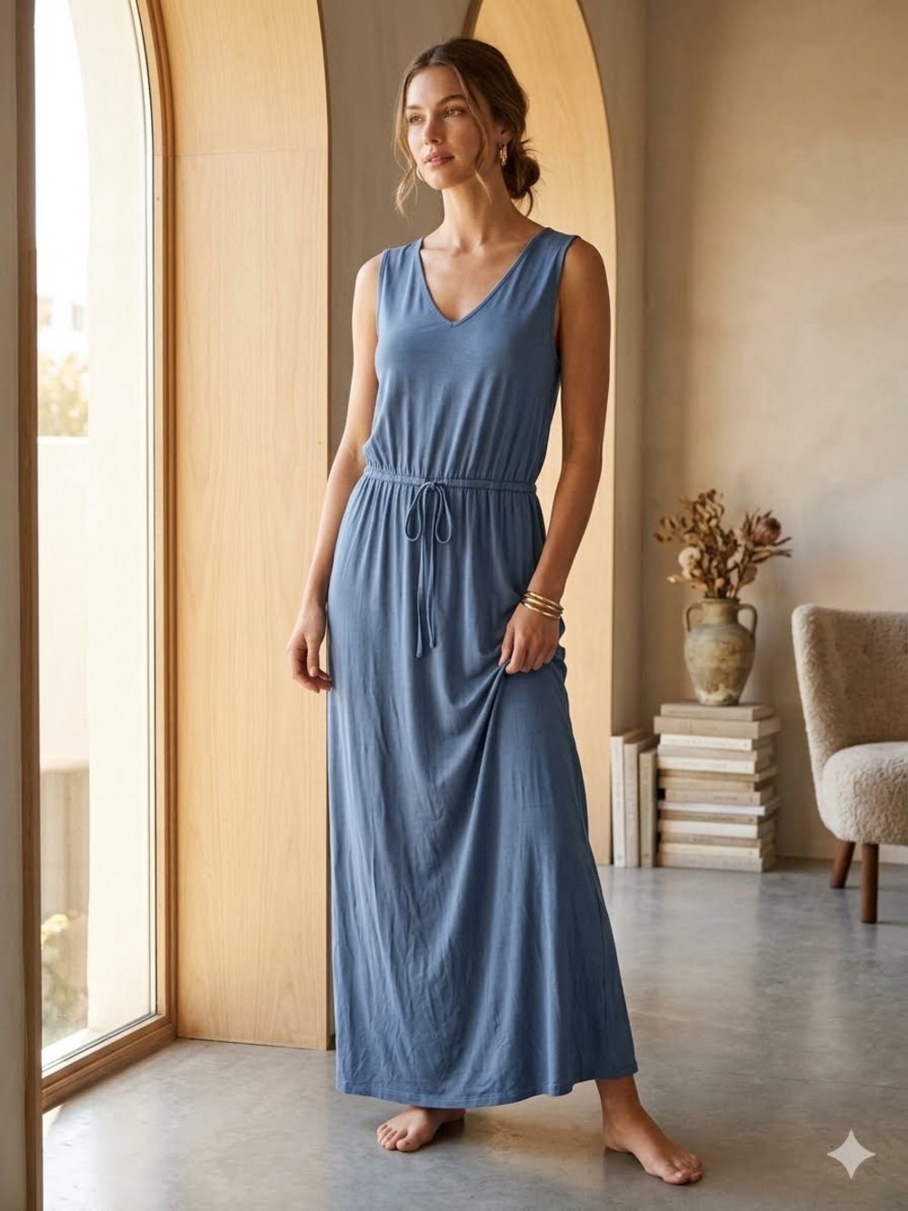 Stretch jersey sleeveless maxi dress